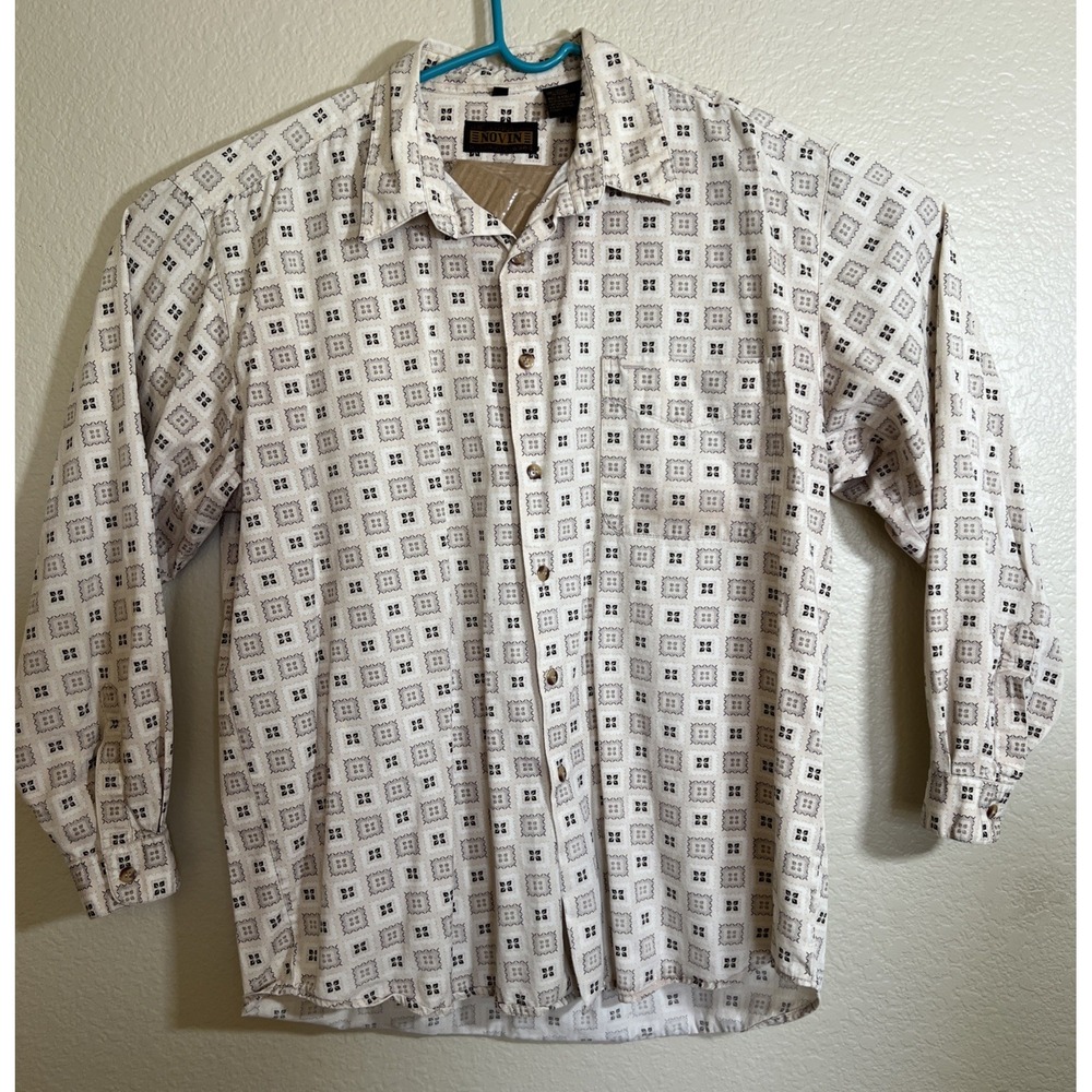Vintage Novin Jeans Western‎ Button Up Mens XL Geometric